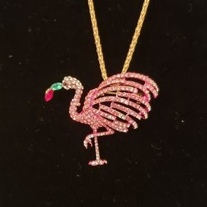 Rhinestone Pink Flamingo Necklace Pendant Brooch